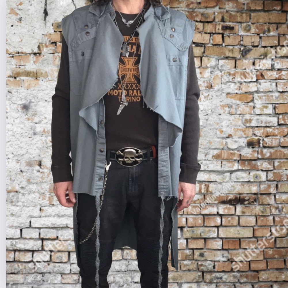 Punk rock pirate dystopian goth upcycled sleeveless long shirt vest